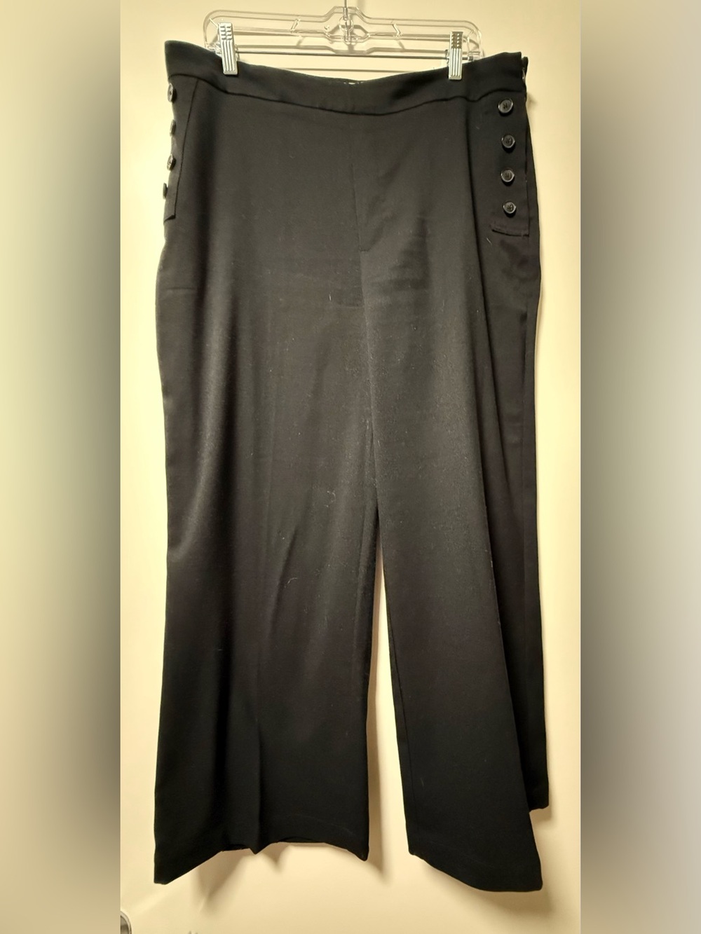 LOFT Black Wide-Leg Trousers with Side Button Detail